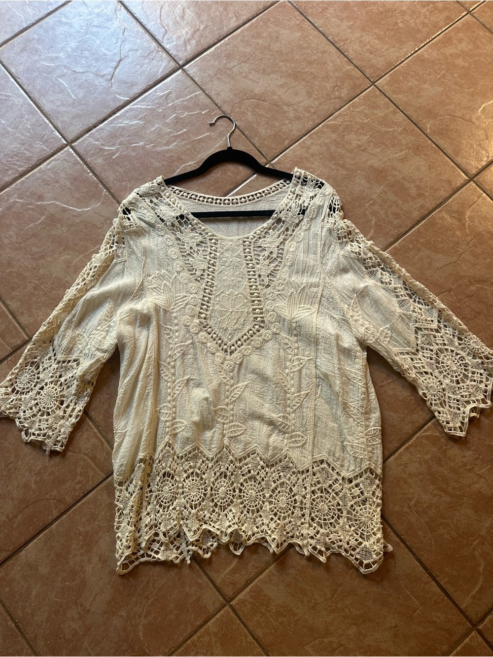 Women's Cream Crochet Lace Boho Cover Up
